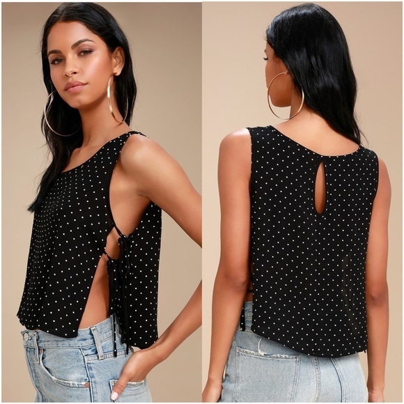 Lulus Tops - Black Polka Dot Sleeveless Top